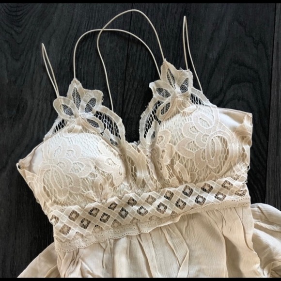 New! Sale 🔥 Boho Lace Double Strap Babydoll Cami 2 Tiered Top White - Picture 3 of 6